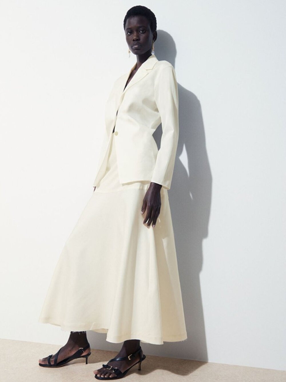 NWT COS Atelier 100% Silk Flared Maxi Skirt Ivory White Size 8